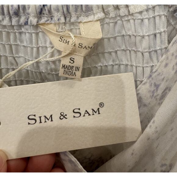 Sim & Sam Women's S Strappy V Neck Dress Snake Print Mini Ruffle White Blue - Picture 4 of 6